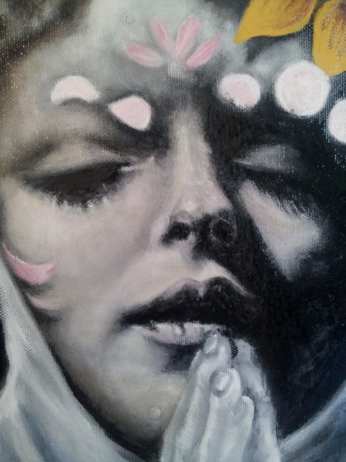 work-in-progress, enamel and oils on canvas, (c) Tiffany Carman 